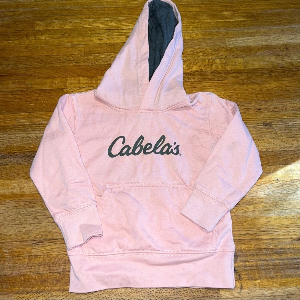 Cabela's Girl 2T Pink Gray Logo Pouch Pocket Pullover Sweatshirt Hoodie